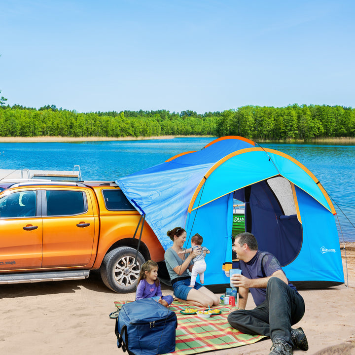 Biltelt campingtelt, 3 døre, vejrbestandigt, 239 cm x 210 cm x 210 cm, orange + blå