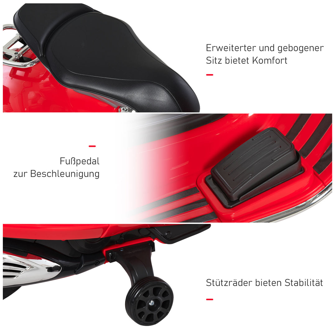 Børne elmotorcykel, 6v børnemotorcykel med forlygte, musik, frem- og bakgear, støttehjul, 30 kg lastkapacitet, elmotorcykel til børn 3-6 år, rød