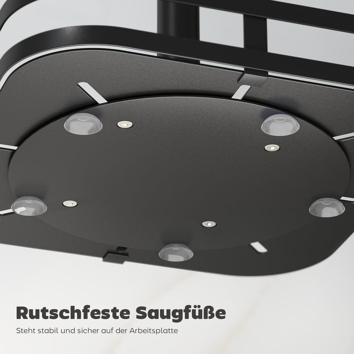 Roterende krydderirist, 2-lags design, sugekopfødder, metal, sort