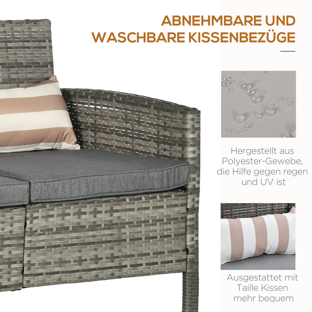 Rattan sofa med hynder, tre-personers, havelounge sofa, stål, grå, 173 x 68 x 78 cm
