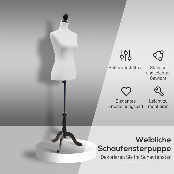 Mannequin-torso, kjoleform, vinduesmannequin, skum, træ, metal, hvid