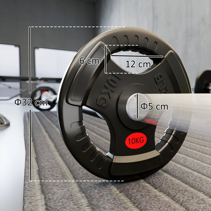 Sæt med 2 håndvægte, 2 x 10 kg vægte, vægtskivesæt til 5 cm vægtstænger, Ø 50 mm boring, sort