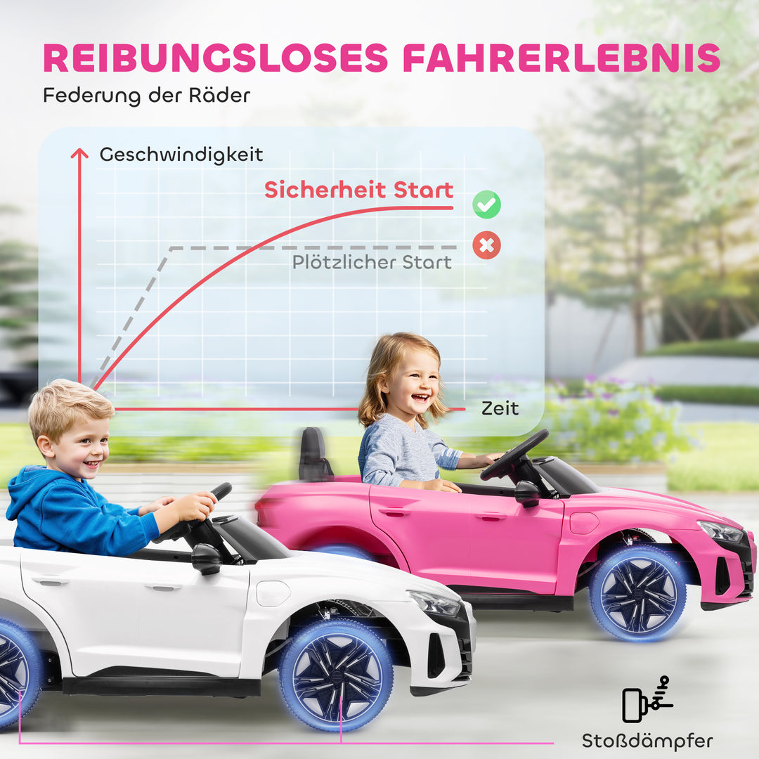 Elbil til børn med fjernbetjening, sikkerhedssele, horn, musik, forlygter, op til 5 km/t, 3-5 år, lyserød