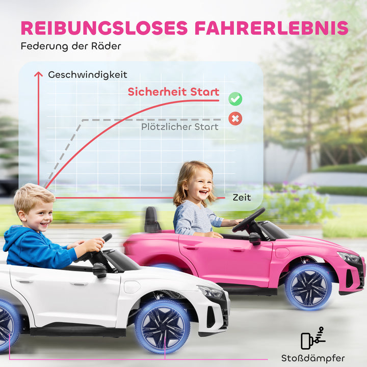 Elbil til børn med fjernbetjening, sikkerhedssele, horn, musik, forlygter, op til 5 km/t, 3-5 år, lyserød