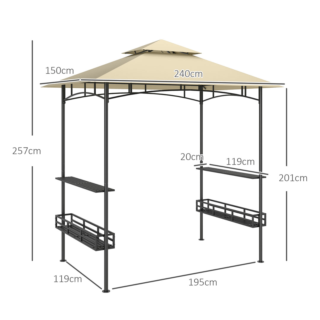 Grilltelt, bbq-telt, havepavillon med 2 hylder, opbevaringskurve, kroge, til terrasse, beige