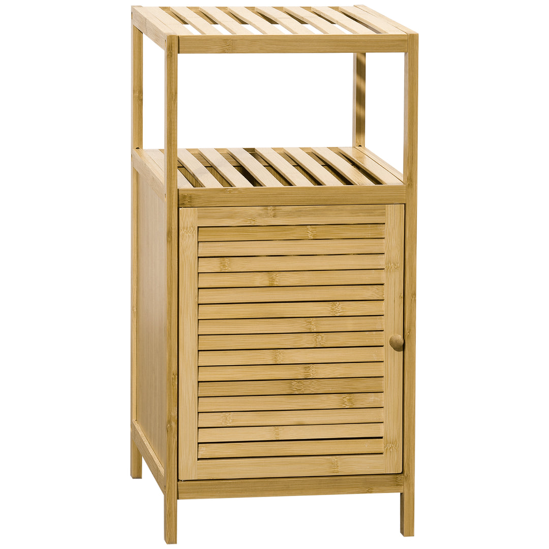 Badeværelsesskab/hylde, bambus, 1 hylde, 1 skab, 33 cm x 36,5 cm x 67 cm, naturlig