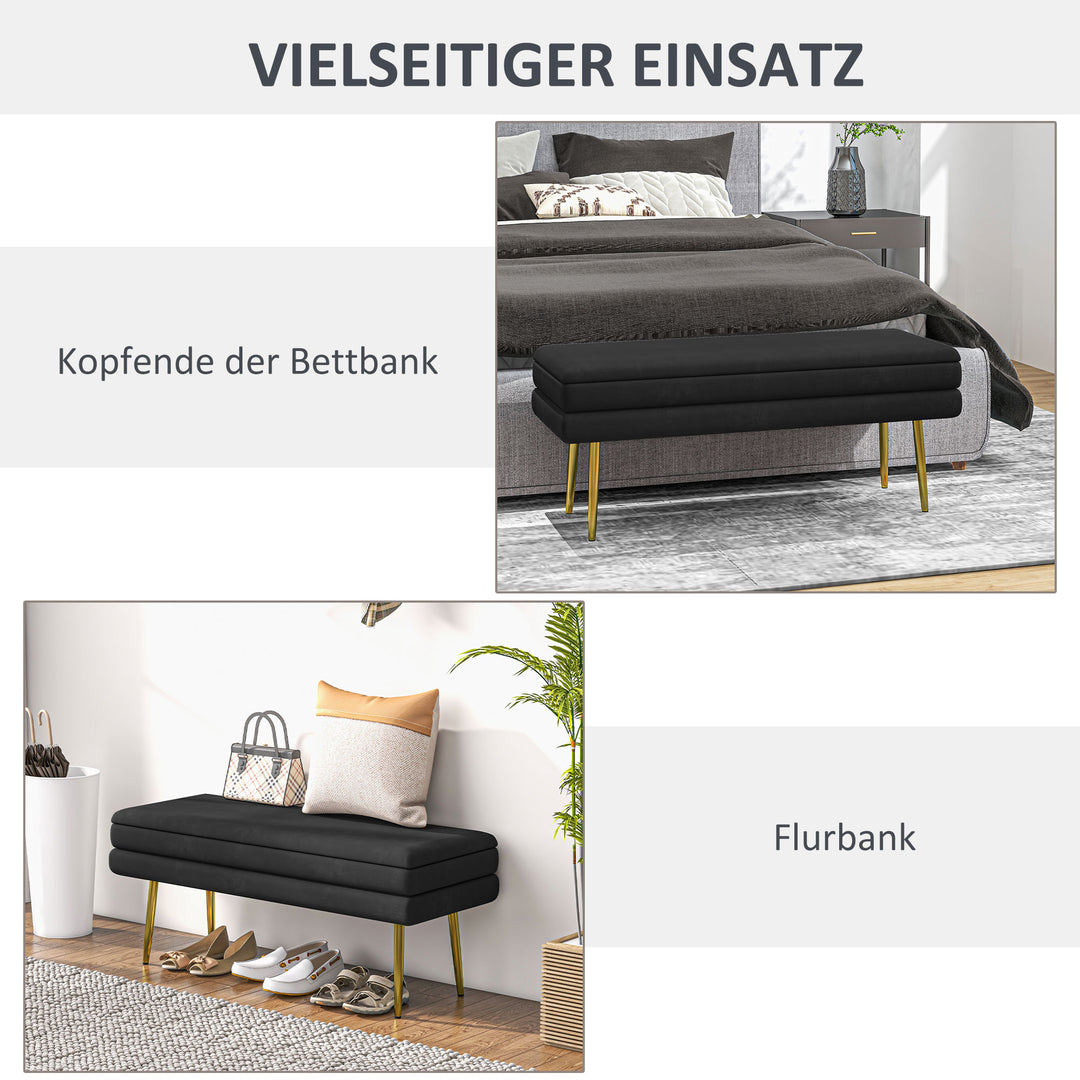 Polstret bænk med opbevaring, stål, 100 cm x 37,5 cm x 42 cm, sort