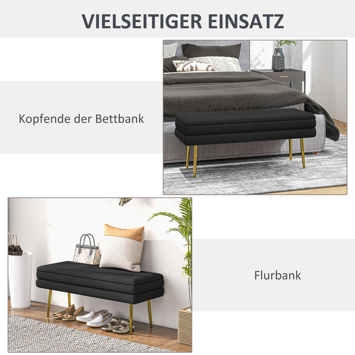 Polstret bænk med opbevaring, stål, 100 cm x 37,5 cm x 42 cm, sort