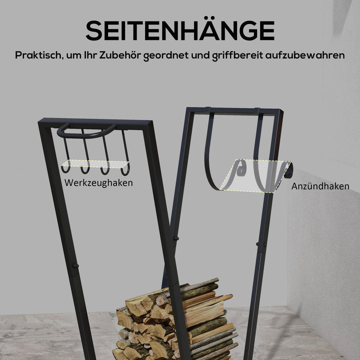 Brændereol, trapezformet design, pulverlakeret metal, mobil med hjul, 79 x 30 x 81 cm, sort