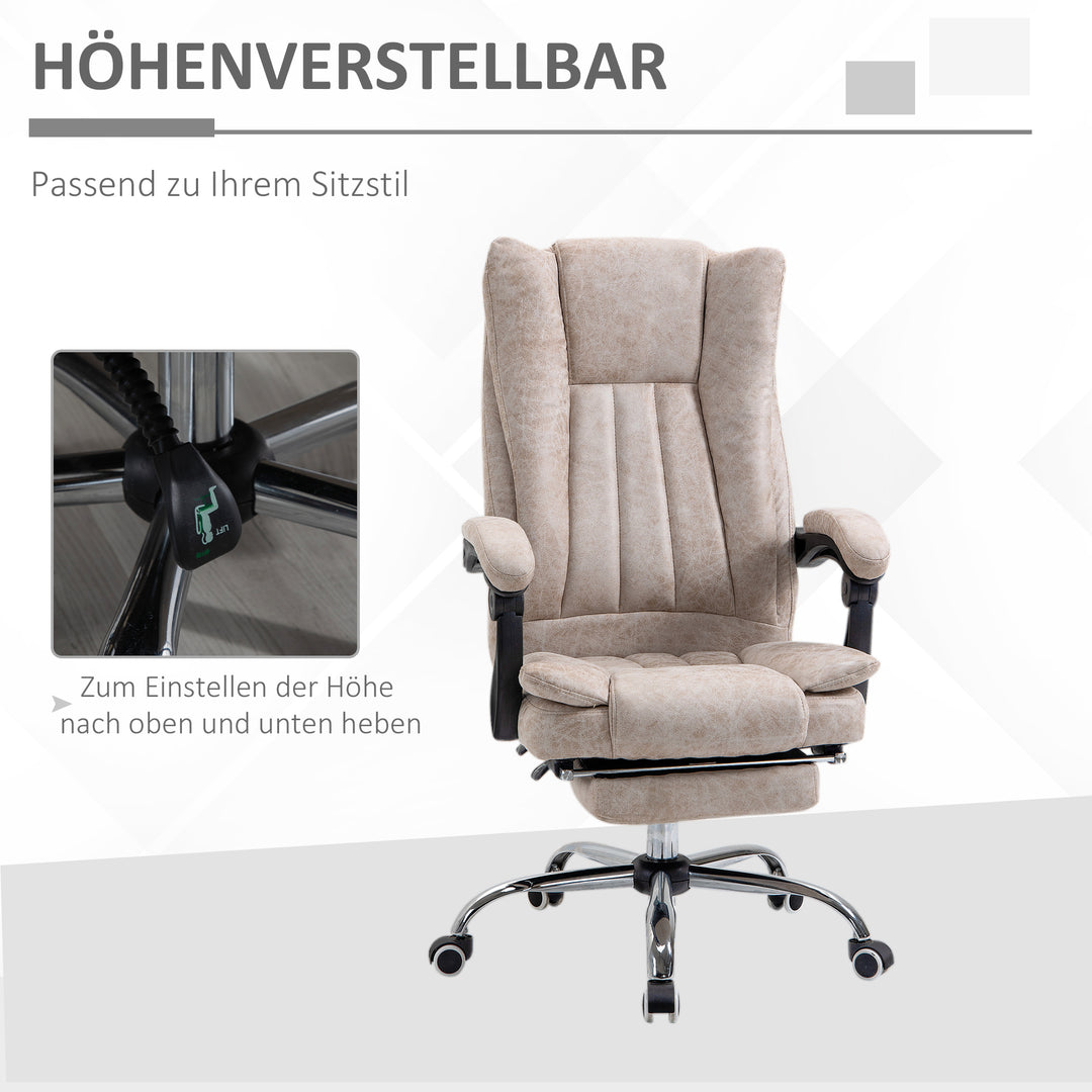 Kontorstol drejestol med hældningsfunktion fodstøtte kontorstol sædehøjdejustering stol skrivebordsstol mikrofiber plast metal nylon beige+sort+sølv 63 x 71 x 110-118 cm