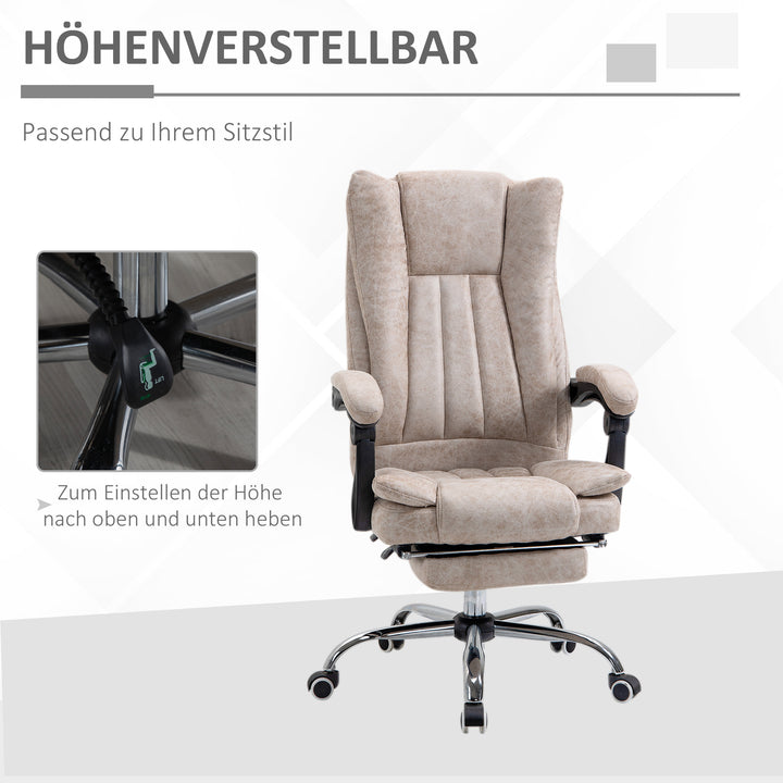 Kontorstol drejestol med hældningsfunktion fodstøtte kontorstol sædehøjdejustering stol skrivebordsstol mikrofiber plast metal nylon beige+sort+sølv 63 x 71 x 110-118 cm