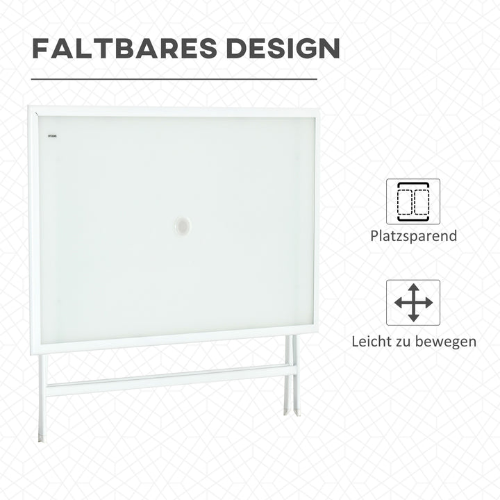 Klapbord havebord med 42 mm 50 mm paraplyhul klapbord foldbart sidebord balkonbord picnicbord spisebord metal hærdet glas hvid 110 x 70 x 70 cm