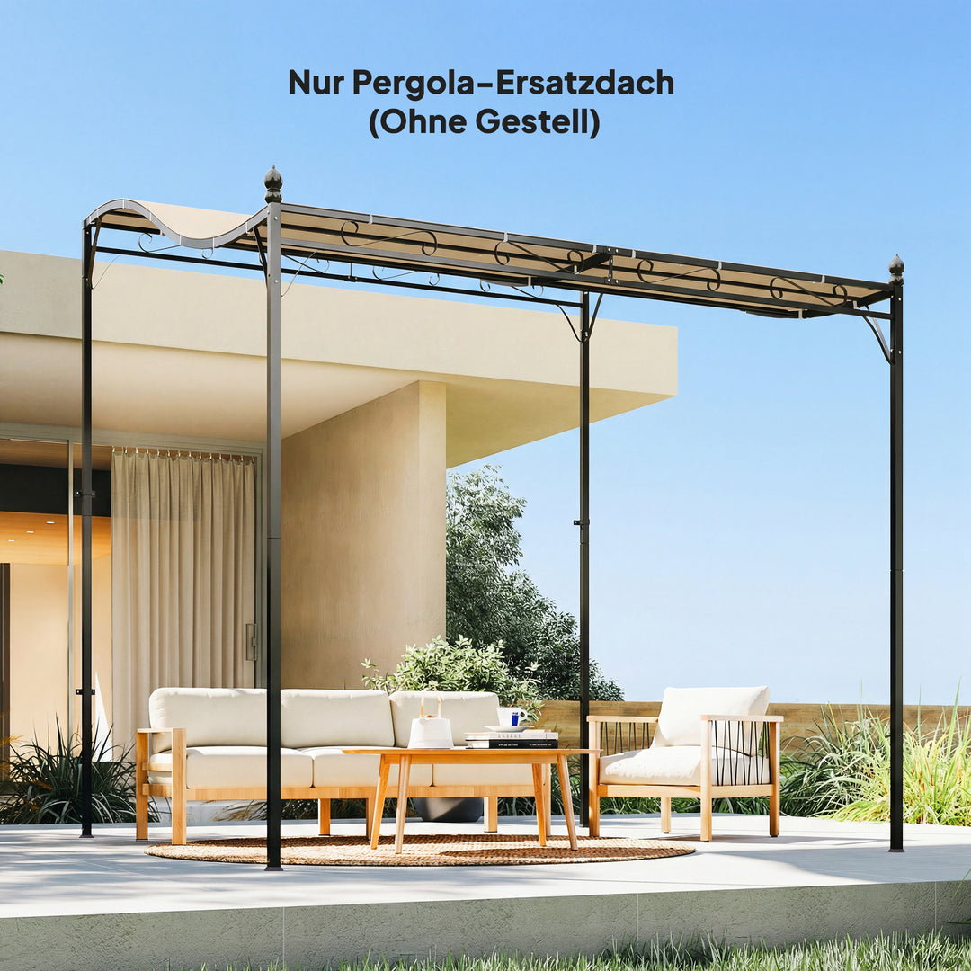 Udskiftningstag til pergola, solsejl til terrassetag, udskiftningstagpresenning til 3 x 3 m pavillon, 298 x 293 cm, cremehvid
