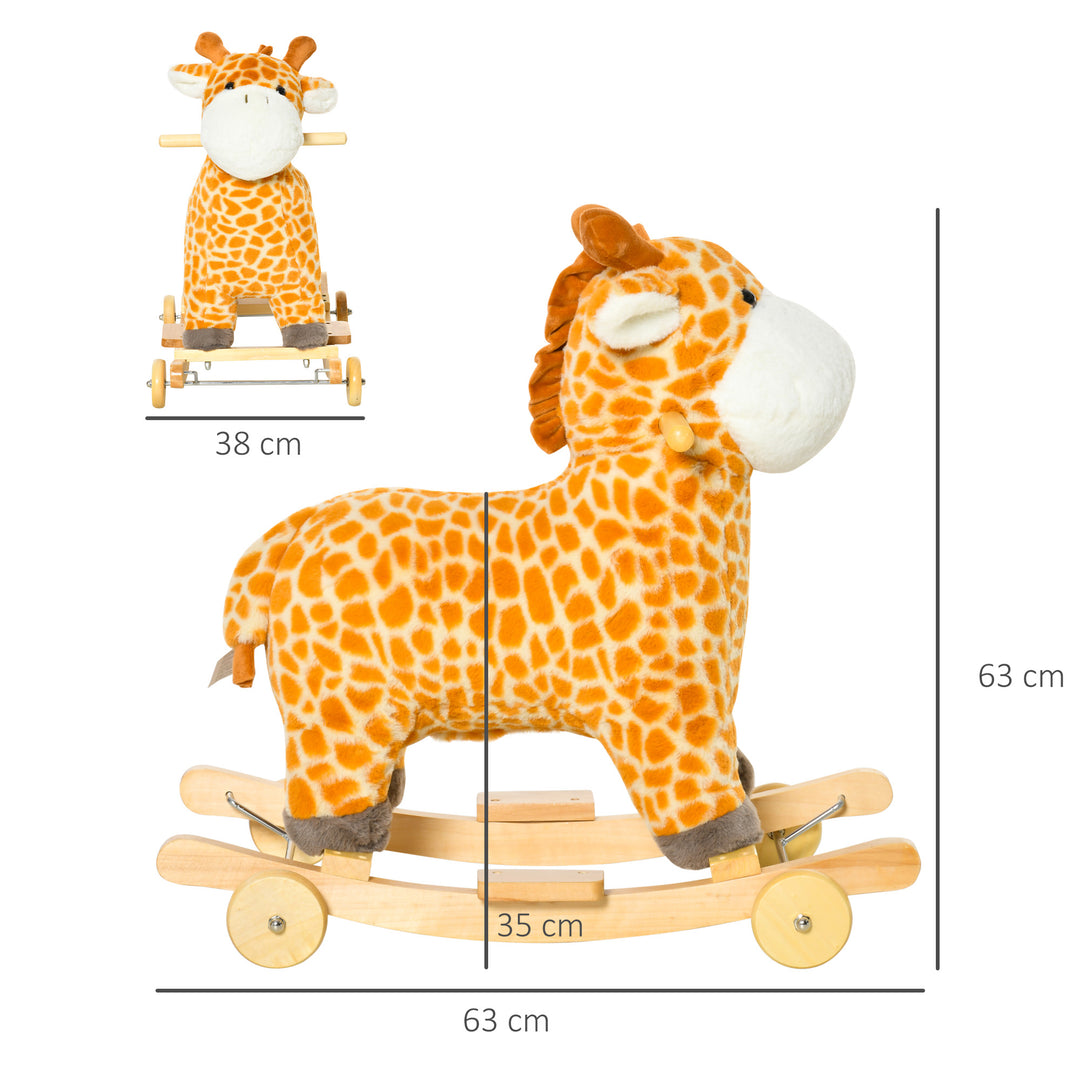 2-I-1 gyngedyr giraffer med lydeffekt, hjul, håndtag plys baby gyngelegtøj gyngesæde til småbørn 3-6 år
