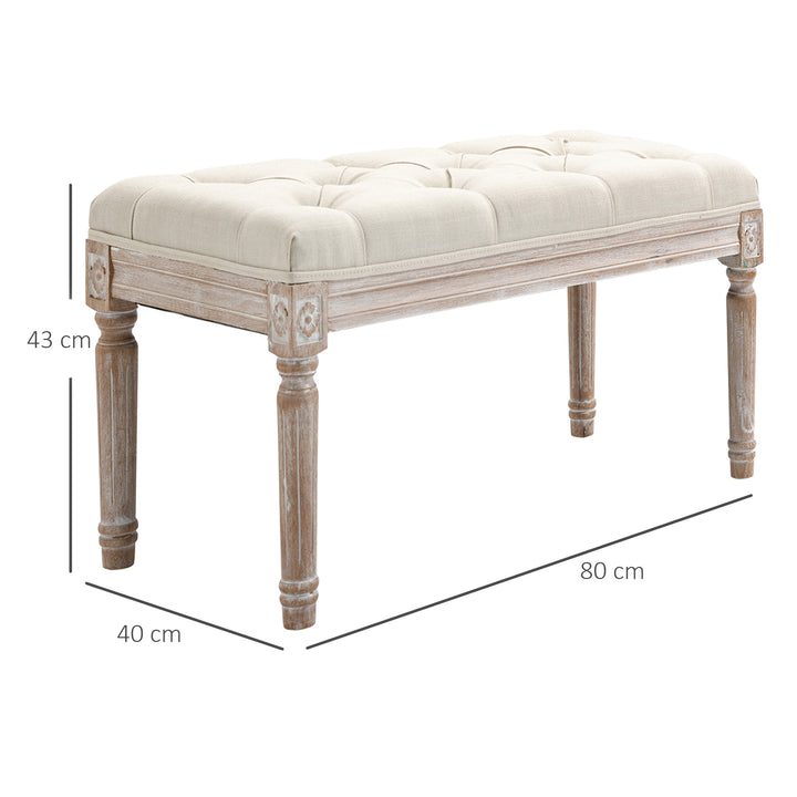 Polstret skammel, polstret bænk, fodskammel, træ og stof med hørlook, 80l x 40b x 43h cm, cremehvid