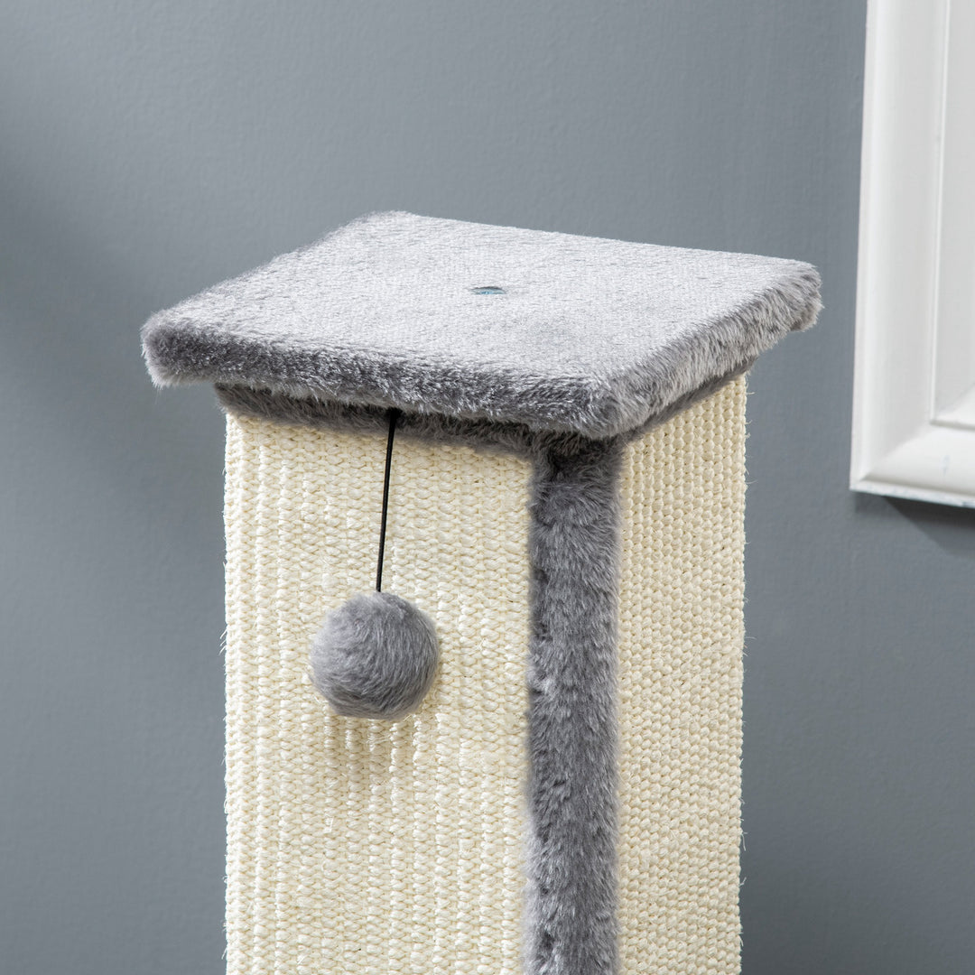 Kradsetræ, inklusive legebold, plys, sisal, 41 cm x 41 cm x 81 cm, creme + grå