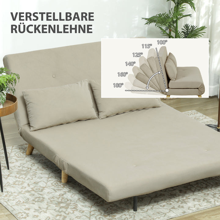 Sovesofa afslappende sofa, inkl. 2 puder, fløjlslook, 130 x 78 x 79 cm, beige