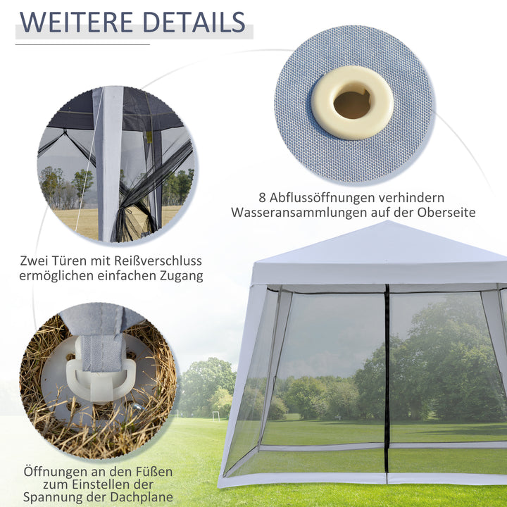 Havepavillon, lysthus, partytelt, vejrbestandigt telt med myggenet, metal + polyester, grå, 3 x 3 m