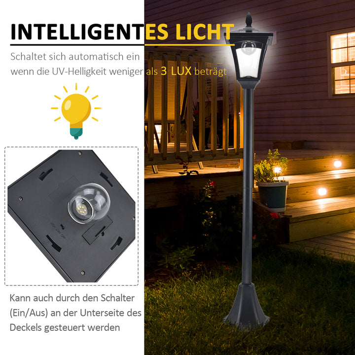 Led solcelledrevet havelanterne, gulvlampe lavet af rustfrit stål, havelampe 160 cm høj, lanterne udendørs lys ip44, solcellelampe med lyssensor 30 lumen, jordspyd, havelampe til haven, balkon, sort
