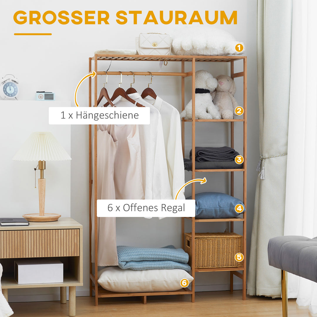 Tøjstativ med tøjstang, skohylde, hylde, garderobe lavet af bambus naturtræ