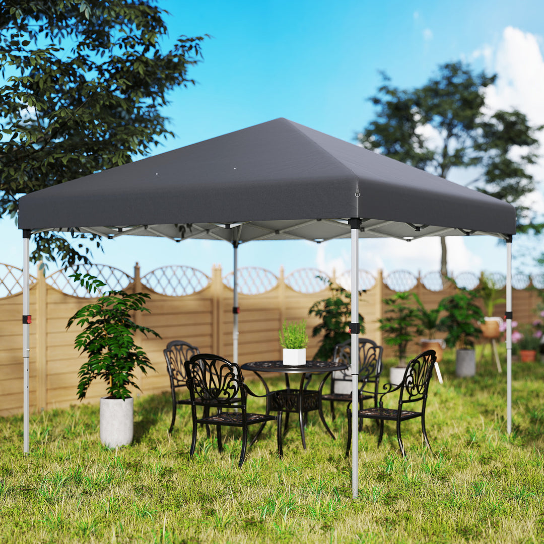 Foldbar pavillon, 2 sidepaneler, højdejusterbar, med bæretaske, stel i rustfrit stål, 3x3 m, mørkegrå