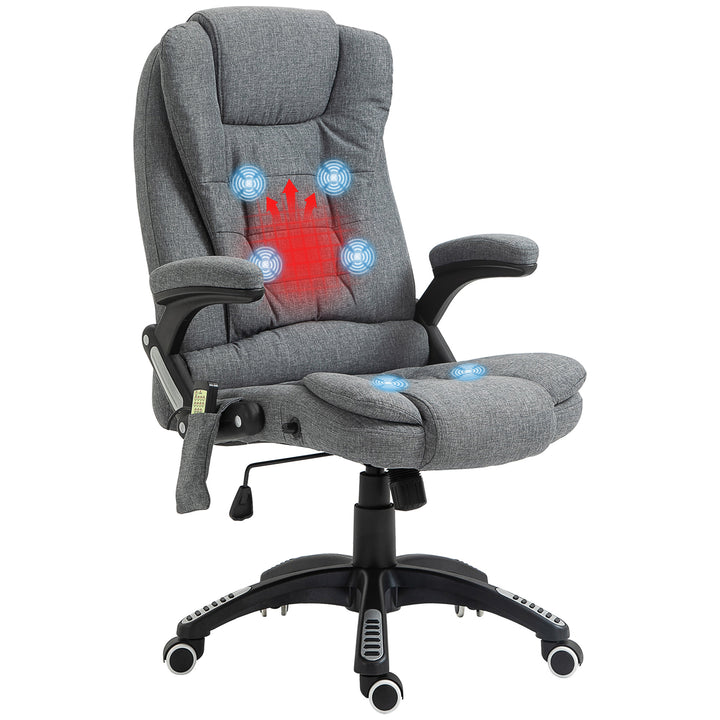Kontorstol massagestol med varmefunktion, ergonomisk executive-stol, højdejusterbar drejestol, gamingstol med massage, mørkegrå, 68 x 72 x 110–120 cm