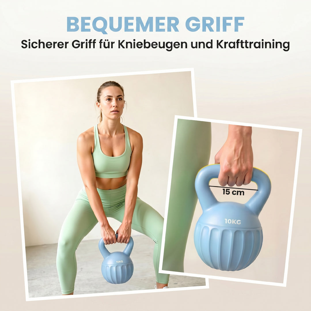 Kettlebell, 6 kg vægtstang fyldt med sand, til begyndere, styrketræning til hjemmebrug, 21 x 21 x 27 cm, blå