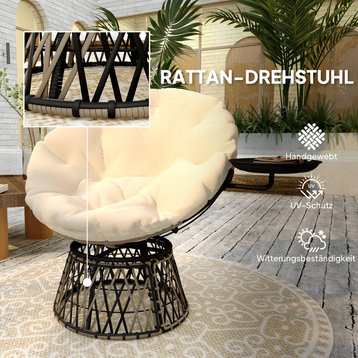 Papasan stol i rotting, 360° drejelig kurvestol med hyndediameter 90 cm, rund beige