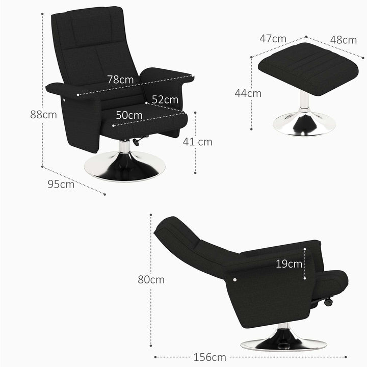 Massagestol med skammel, lænestol, 78 x 95 x 88 cm, sort