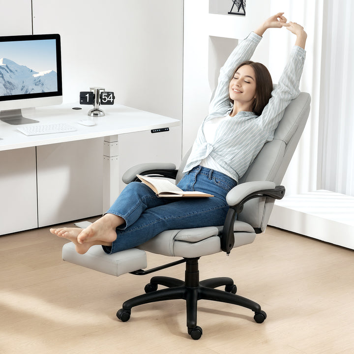 Justerbar drejestol med fodstøtte, nakkestøtte, massagefunktion, kunstlæder, 68,5x68,5x113-121cm