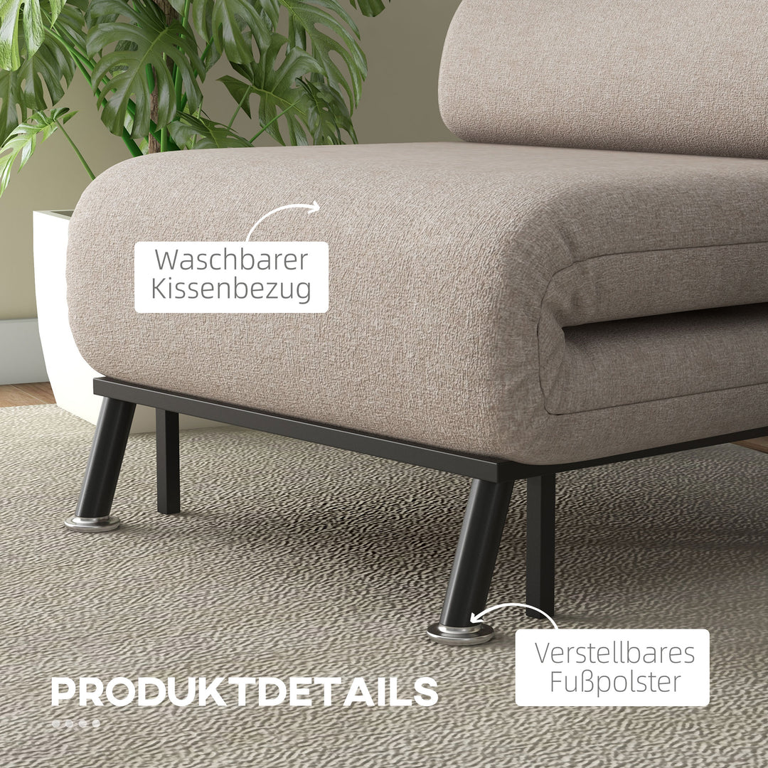 Klapstol med sengefunktion, foldbar afslapningsstol i linnedlook, justerbar ryglæn, 75 x 70 x 75 cm, beige