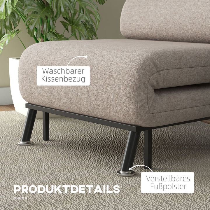 Klapstol med sengefunktion, foldbar afslapningsstol i linnedlook, justerbar ryglæn, 75 x 70 x 75 cm, beige