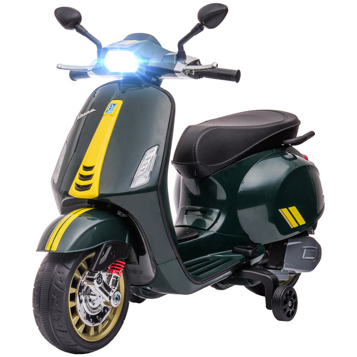 Elektrisk børnemotorcykel, vespa, 3 km/t, 3-6 år, musik, lys og radio, mørkegrøn