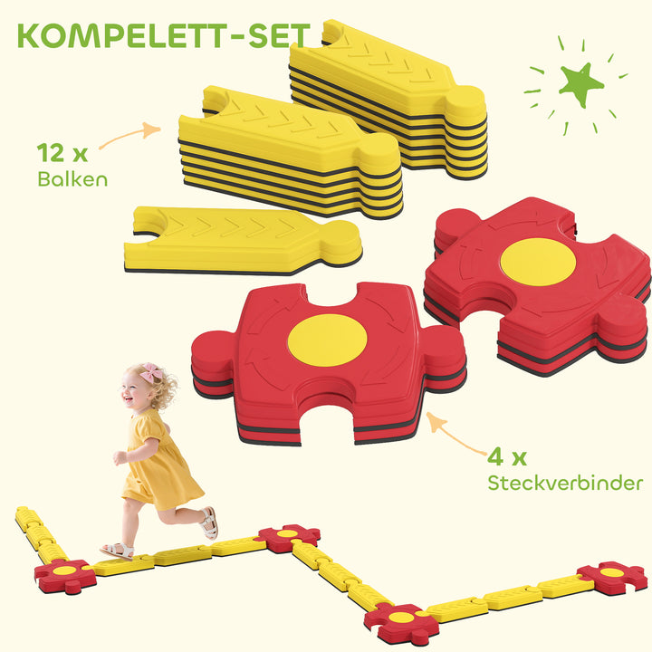 Børnebalancebomsæt, frit konfigurerbart, plastik, fleksible dele, gul+rød