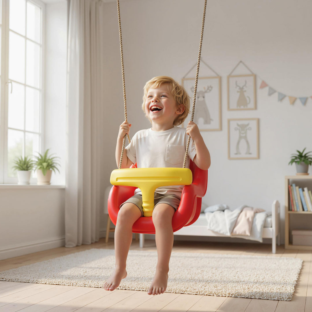 Justerbar babygynge, vokser med dit barn, babysæde med ryglæn, sikkerhedsbjælke, til børn fra 9-36 måneder, rød