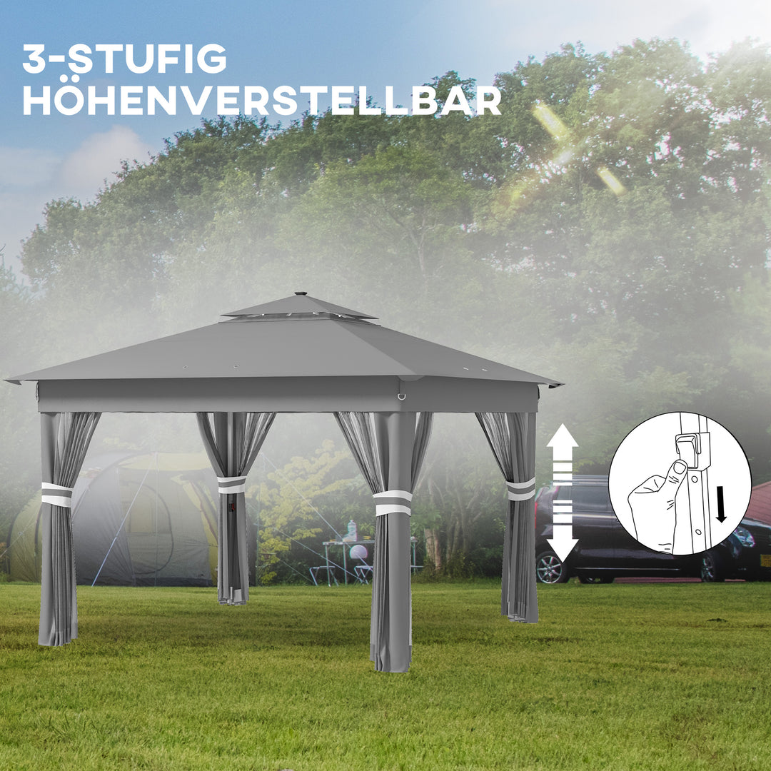 Havetelt med solcelledrevne LED'er, 336 cm x 336 cm x 270 cm, grå