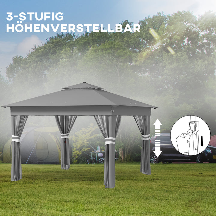 Havetelt med solcelledrevne LED'er, 336 cm x 336 cm x 270 cm, grå