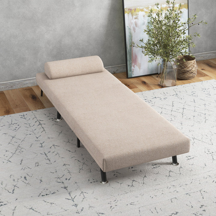 Klapstol med sengefunktion, foldbar afslapningsstol i linnedlook, justerbar ryglæn, 75 x 70 x 75 cm, beige