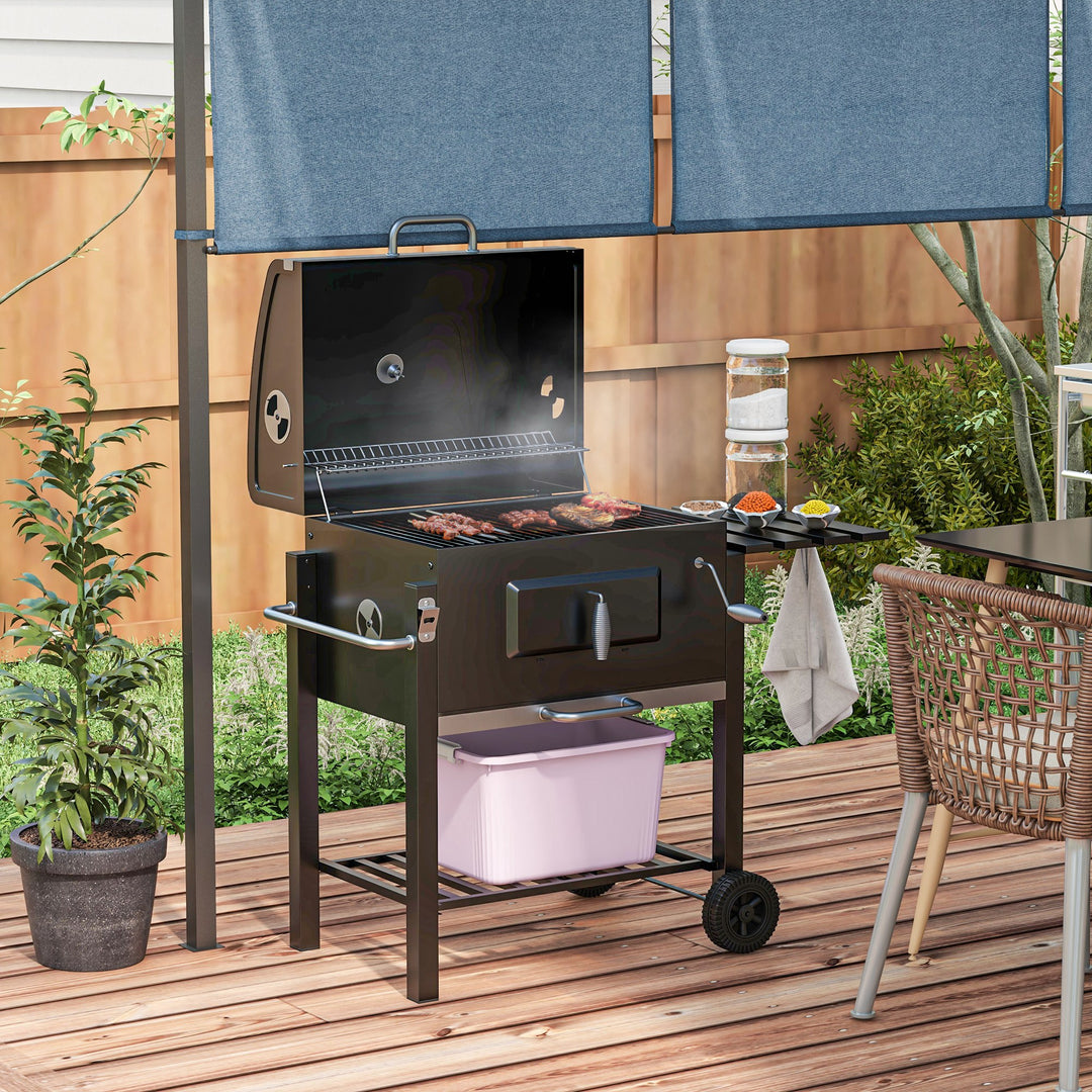 Kulgrillrøger bbq-røger, 1 hylde, 1 håndklædetørrer, 2 grillriste, 113 cm x 65 cm x 108 cm, sort