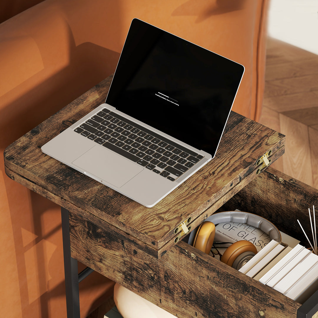 Sidebord natbord med strømskinne, 2 niveauer, usb-porte opbevaringsplads 60 x 29,8 x 58,5 cm rustik brun