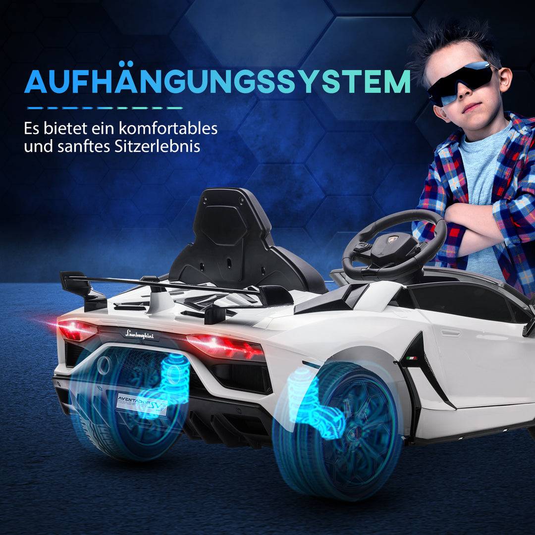 Elektrisk børnebil, licenseret lamborghini aventador, mågevingedøre, musik, horn, til 3-5 år, hvid
