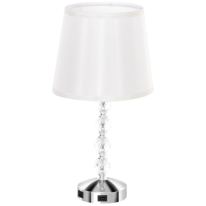 Krystal bordlampe, touch afbryder, usb opladningsport, ø23x45 cm, sølv