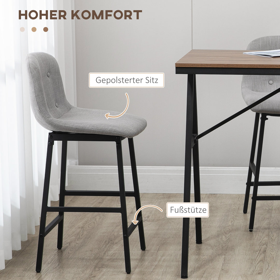 Barbord med barstole i industrielt design, knapsyninger, 120 cm x 60 cm x 91 cm, lysegrå