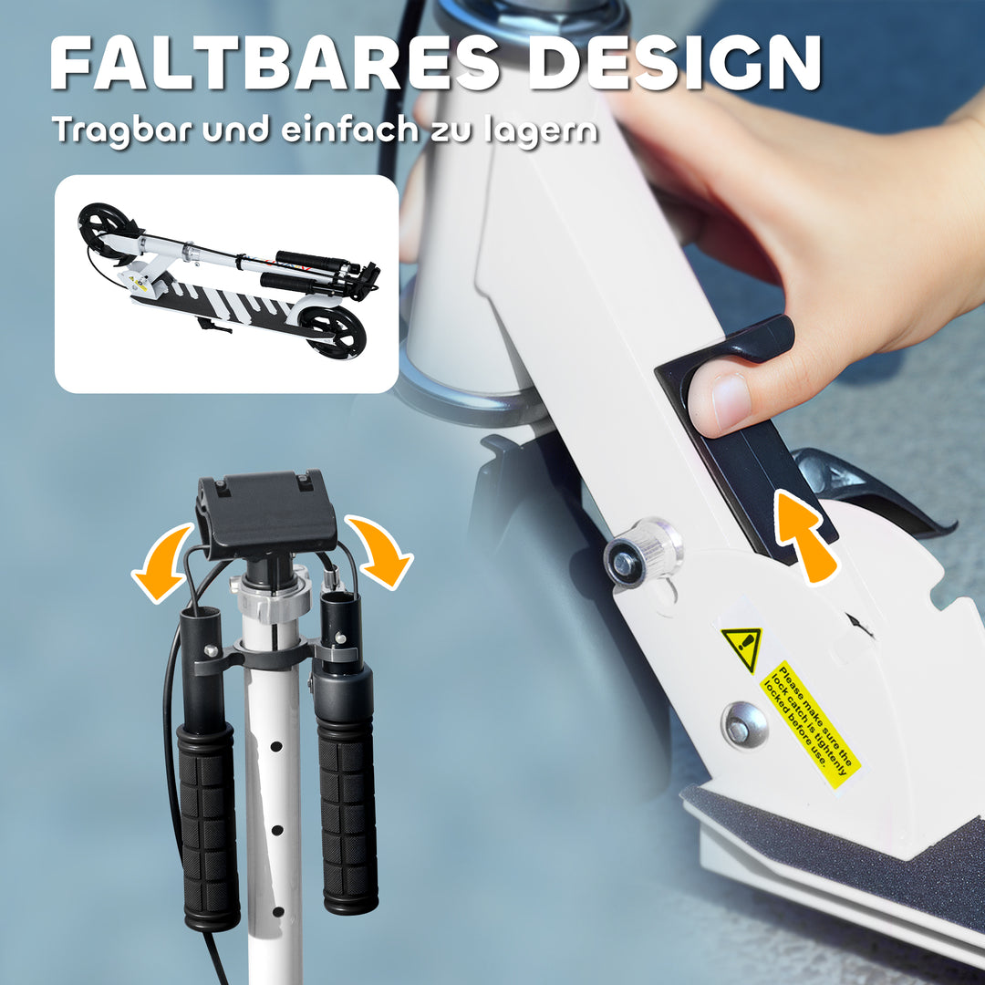 Børnescooter, dobbeltbremser, metalstel, fodstøtte, foldbar, 3-8 år, hvid