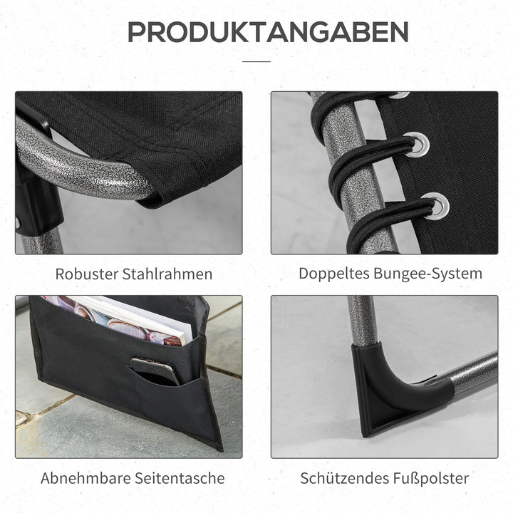 Sammenklappelig liggestol, havestol med hynde, justerbar ryglæn med 5 positioner, stålstel, Oxford-stof, sort, 188 x 57 x 30 cm