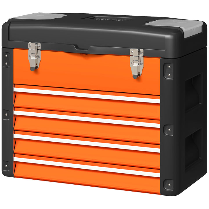 Tom værktøjskasse, 49,7 x 25,3 x 40,7 cm værktøjskasse med 4 skuffer, minikasse stål orange