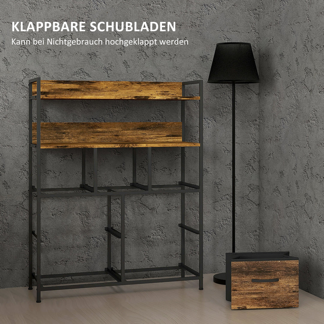 Stofkommode, 7 foldbare skuffer, 2 hylder, stålramme, brun