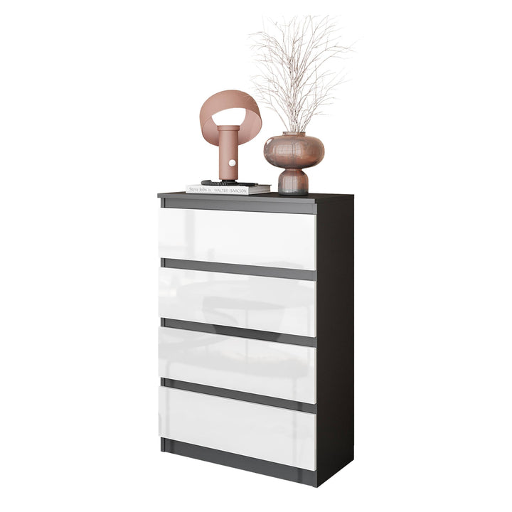 GABRIEL – kommode / sideboard med 4 skuffer – antracit / hvid højglans – H92 cm B60 cm D33 cm