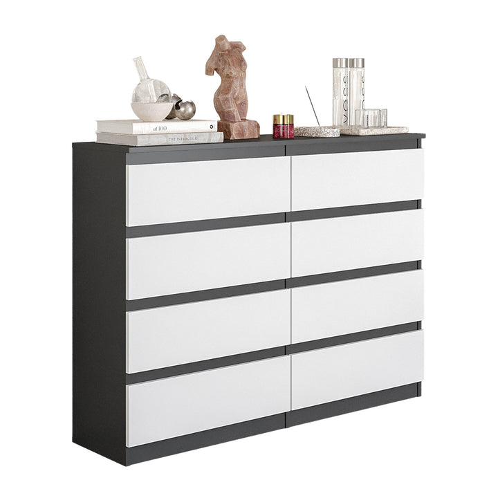 GABRIEL – kommode med 8 skuffer – antracit / mat hvid – H92 cm B120 cm D33 cm