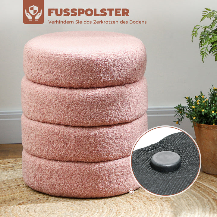 Skammel, rund, teddy fleece, op til 120 kg, ø40x45h cm, pink